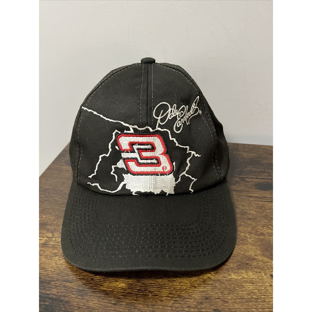 VTG Dale Earnhardt #3 Nascar Lightning Bolt Embroidered SnapBack Hat BLACK